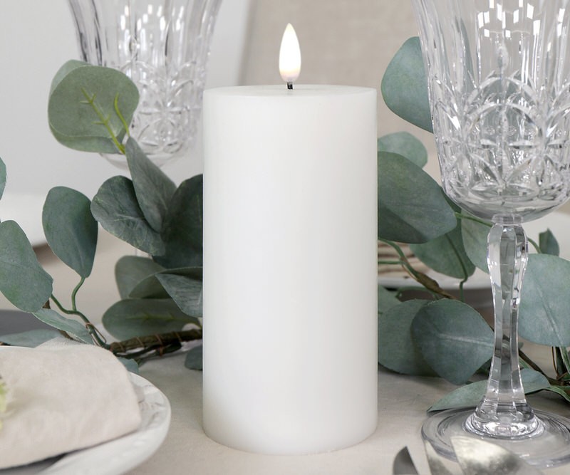 15cm White Lux Collection Flameless Candle - 8cm Wide