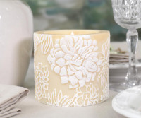 Chrysanthemum Handpainted Ivory Candle - 10cm