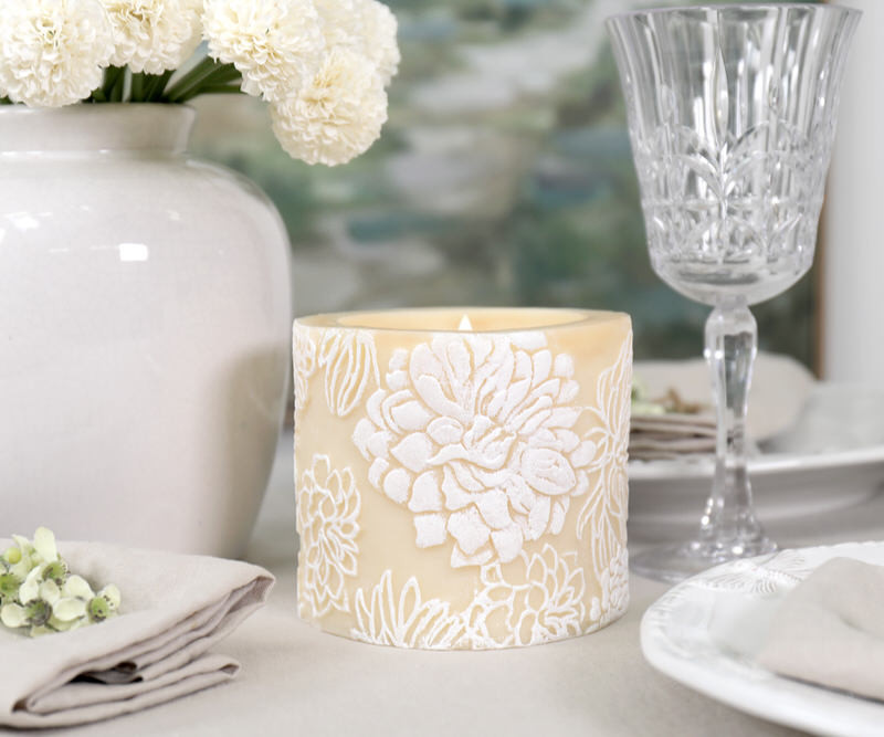 Chrysanthemum Handpainted Ivory Candle - 10cm