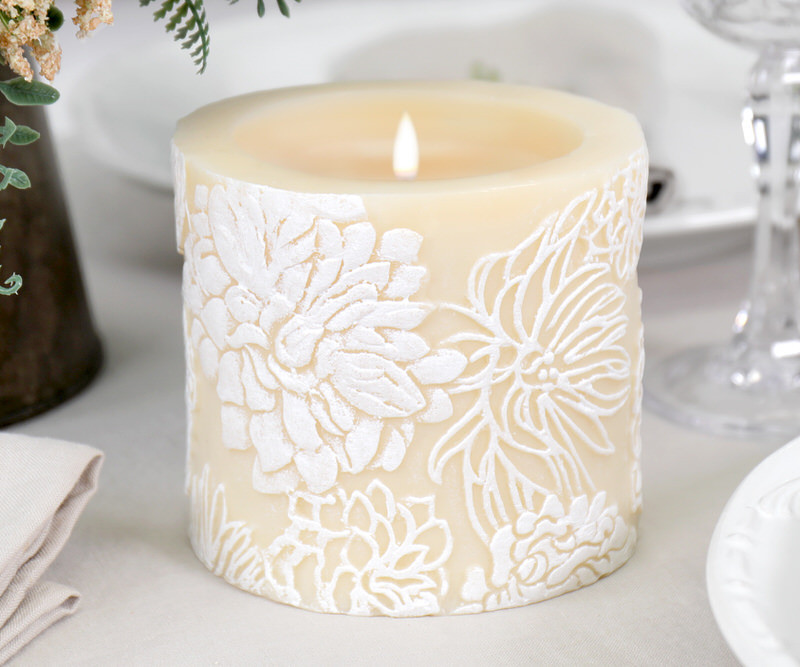 Chrysanthemum Handpainted Ivory Candle - 10cm