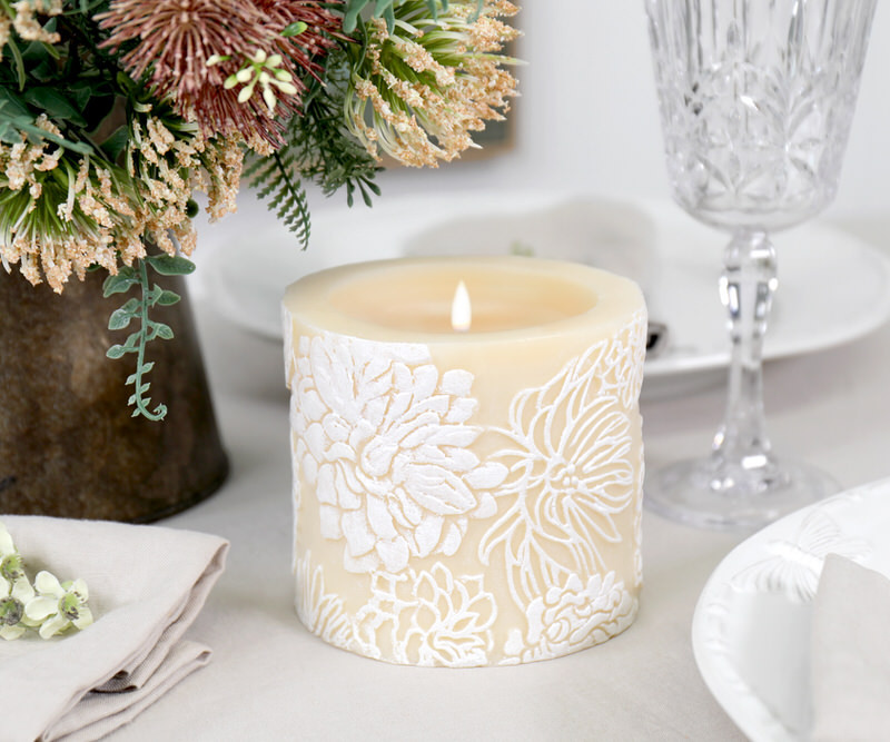 Chrysanthemum Handpainted Ivory Candle - 10cm