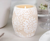 Chrysanthemum Handpainted Ivory Drum Candle - 9.5cm