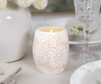 Chrysanthemum Handpainted Ivory Drum Candle - 9.5cm