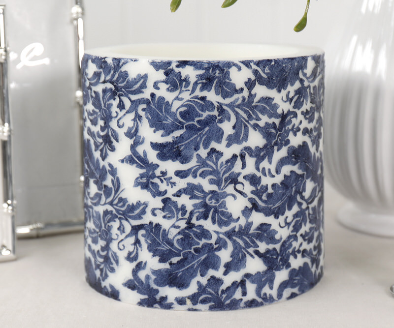 Navy Damask Handpainted Candle Lantern - 14cm