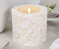 Ivory Damask Handpainted Candle - 10cm