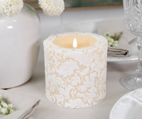 Ivory Damask Handpainted Candle - 10cm