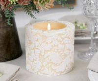 Ivory Damask Handpainted Candle - 10cm