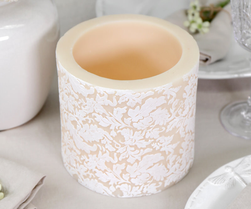 Ivory Damask Handpainted Candle Lantern - 14cm