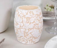 Ivory Damask Handpainted Drum Candle - 9.5cm