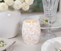 Ivory Damask Handpainted Drum Candle - 9.5cm