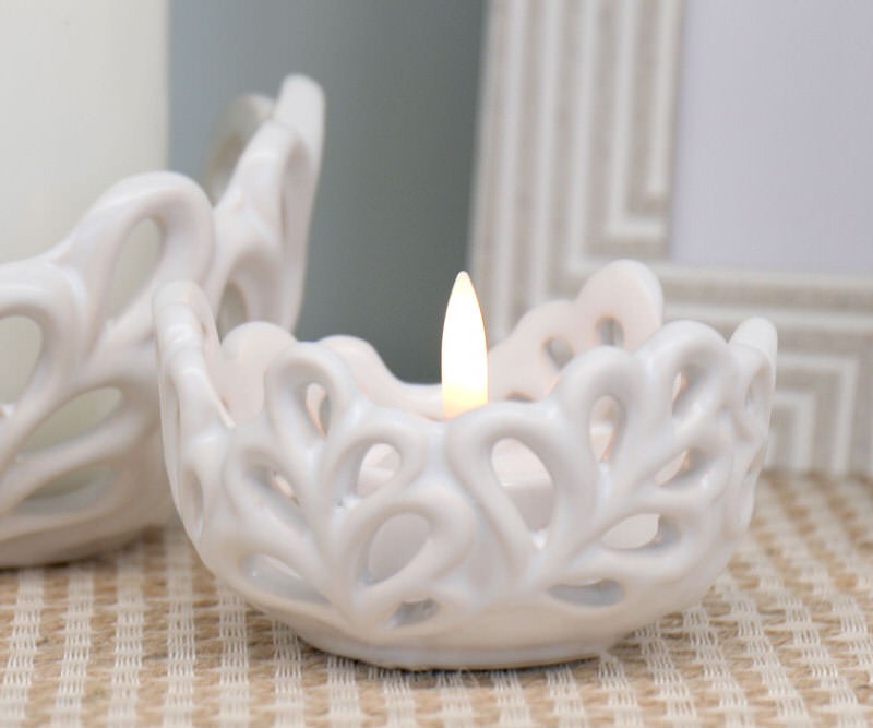 Oriol White Lace Candle Dish Small