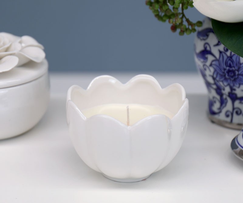 Tulip Flower Ceramic Candle Bowl - Rose Scented