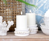 Small Rosario Whitewash Beaded Candle Holder