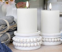 Large Rosario Whitewash Beaded Candle Holder