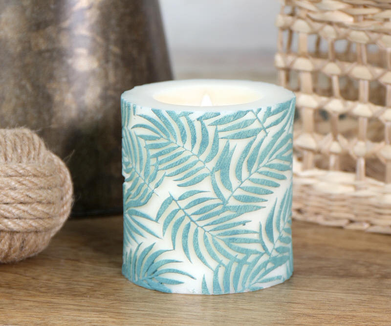 Small Daintree Palms Handpainted Green Candle -  7.5cm