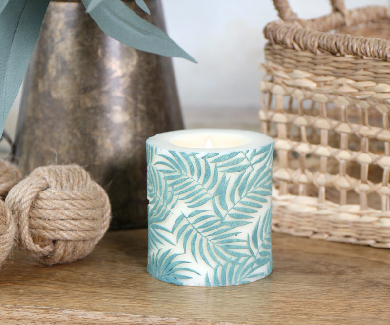 Small Daintree Palms Handpainted Green Candle -  7.5cm