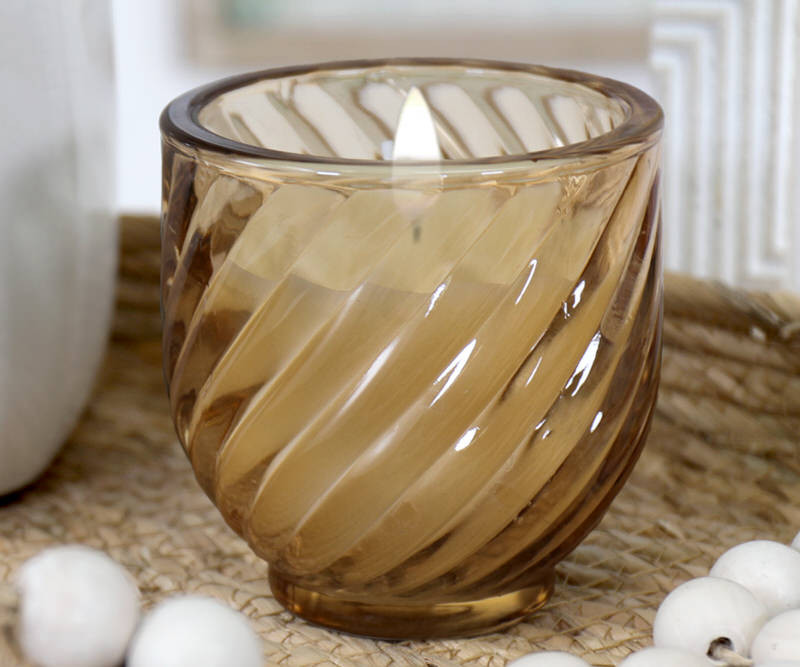 Ava Amber Swirl Glass Candle - Evergreen & Birch Scented