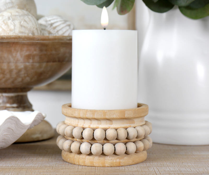 Large Rosario Natural Beaded Candle Holder