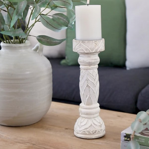 Bangalow Whitewash Wooden Candlestick, designed to bring height, form and candlelight to a styled display