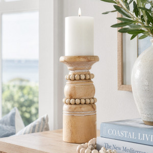 Tall Rosario Natural Beaded Candle Holder, indoor occasional table
