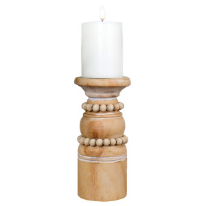 Tall Rosario Natural Beaded Candle Holder, a functional household accessory for display or organisation