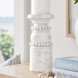 Tall Rosario Whitewash Beaded Candle Holder, a functional fitting for displaying, holding or organising household items