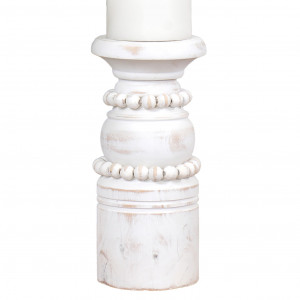 Tall Rosario Whitewash Beaded Candle Holder, designed to add practical storage or display space to the home