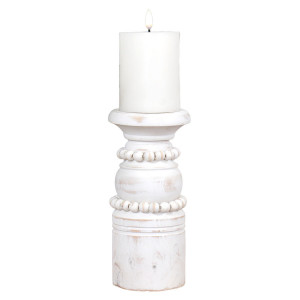 Tall Rosario Whitewash Beaded Candle Holder, a functional household accessory for display or organisation