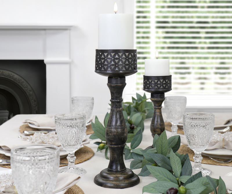 Tall Crabtree Black Candle Holder - 35cm