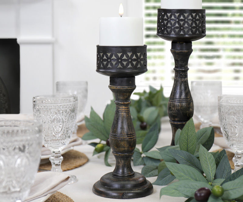 Short Crabtree Black Candle Holder - 27cm