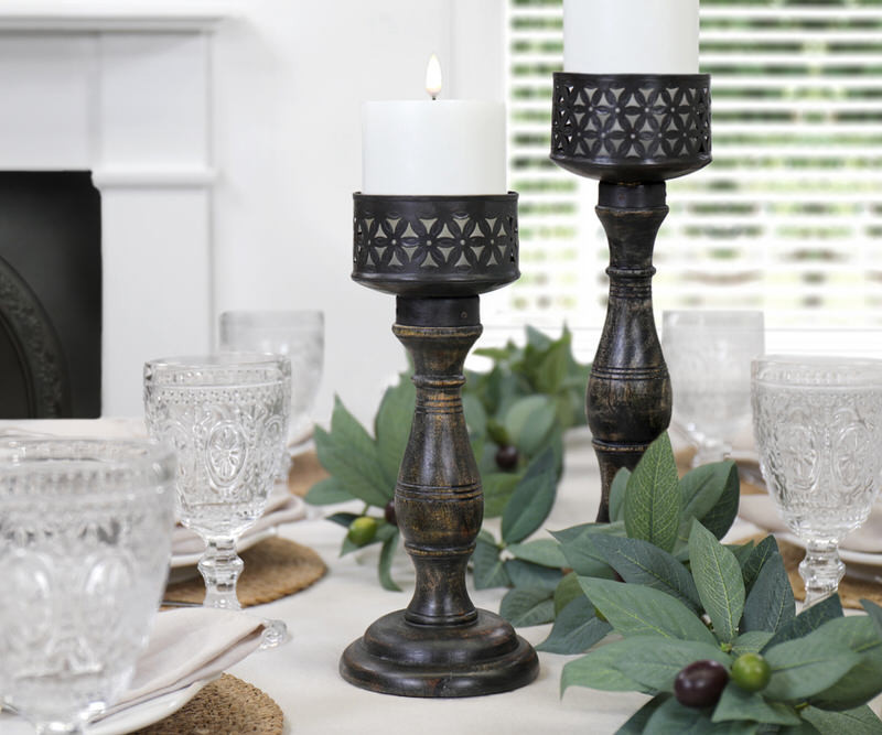 Short Crabtree Black Candle Holder 27cm