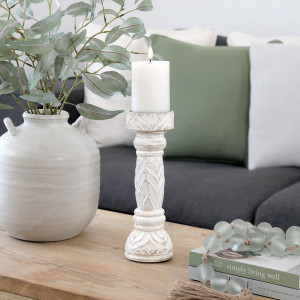 Bangalow Whitewash Wooden Candlestick, a decorative accessory for safely presenting candles or tealights