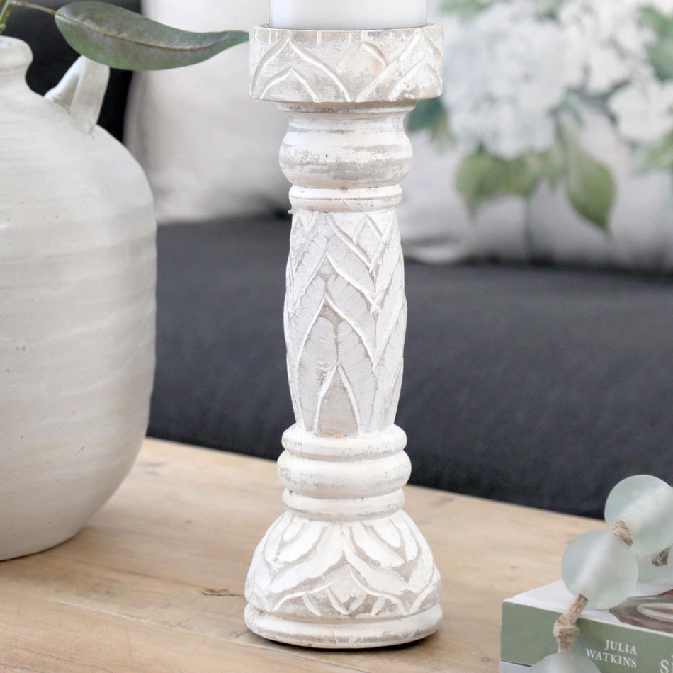Bangalow Whitewash Wooden Candlestick, decorative lighting accessory