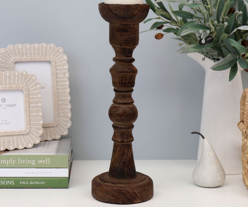 Tall Ashland Wooden Candlestick 38cm Natural