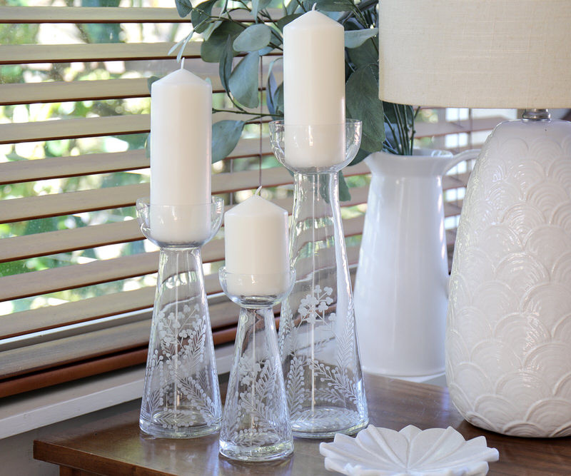 Tall Eleanor Etched Glass Candlestick