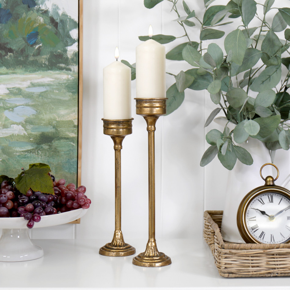 Tall Persia Gold Candlestick, a decorative piece for displaying candlelight