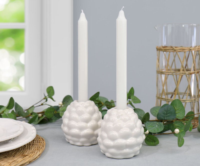 White Pine Cone Candle Holder