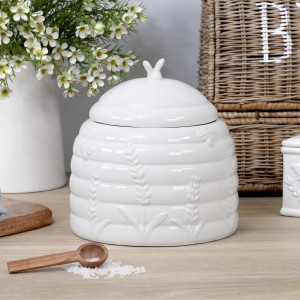 Honeyfield White Bee Kitchen Storage Jar, highlighting the product's distinctive form and defining design