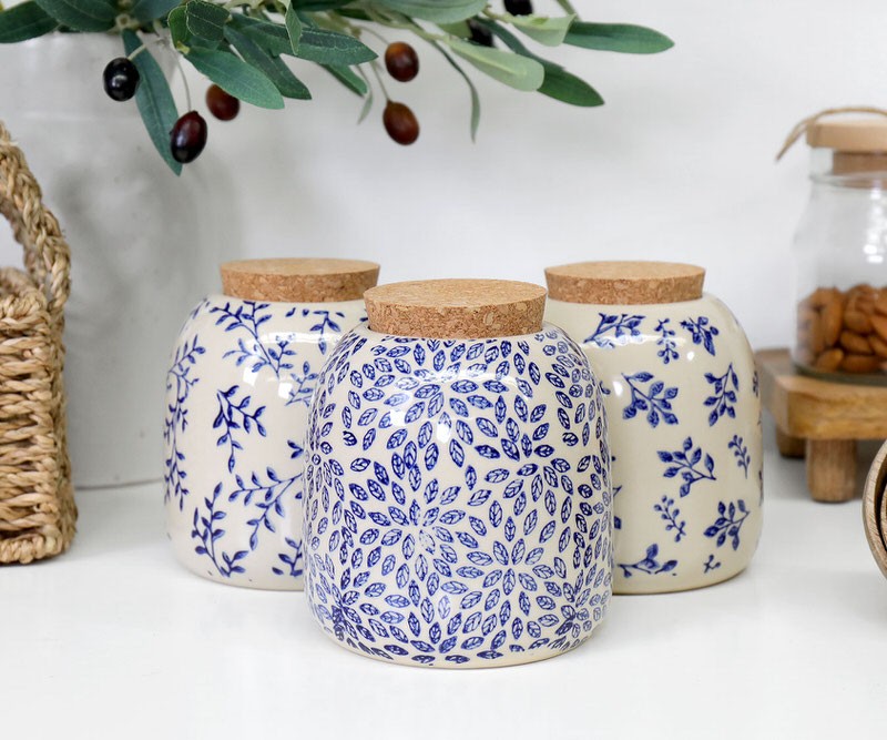 Set 3 Coventry Blue Floral Kitchen Canisters