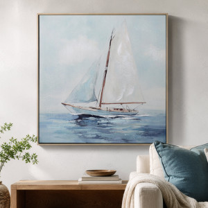 Saltwater Sails Framed Canvas Painting, presented as decorative artwork for creating a focal point on a wall