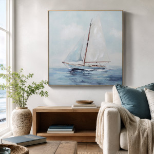 Saltwater Sails Framed Canvas Painting, a wall display piece featuring the named subject and composition