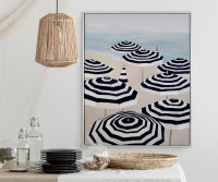 Riviera Beach Umbrellas Framed Canvas Painting