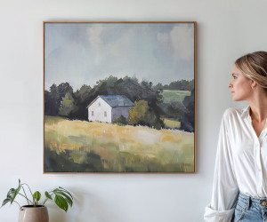 Hill Farm Landscape Canvas Painting
