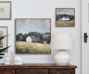 Prairie Cabins Landscape Canvas Painting