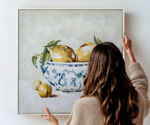 Roslin Lemons Blue & White Bowl Canvas Painting