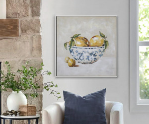 Roslin Lemons Blue & White Bowl Canvas Painting