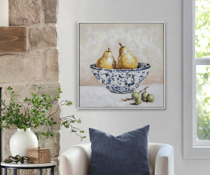 Roslin Pears Blue & White Bowl Canvas Painting