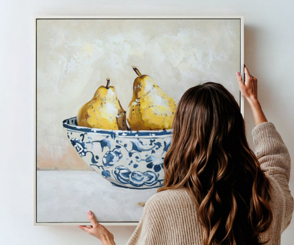 Roslin Pears Blue & White Bowl Canvas Painting