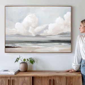 Whitecliff Bay Coastal Canvas Painting, decorative wall artwork for an interior display