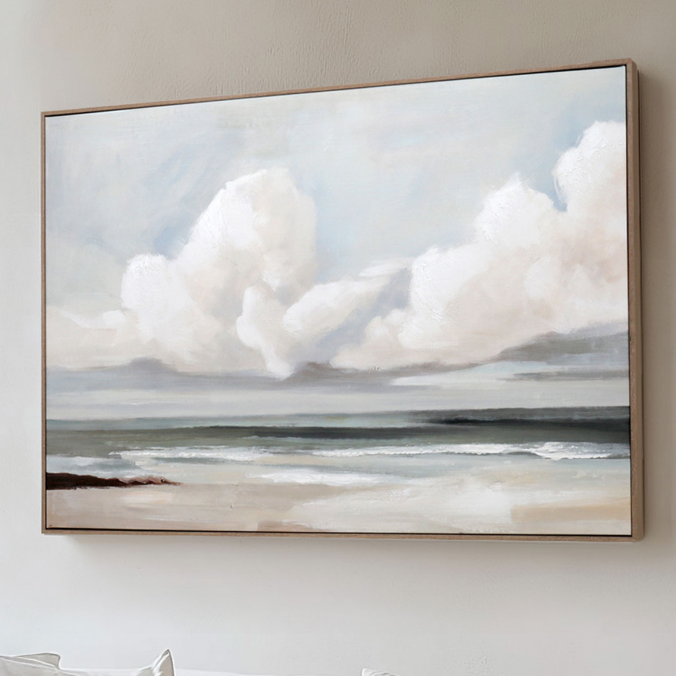 Whitecliff Bay Coastal Canvas Painting, framed wall artwork